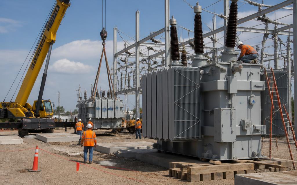 Utility construction site with transformers